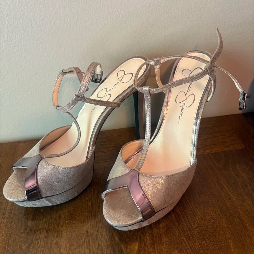 Jessica Simpson Carys Sandals Stiletto Slate Gunmetal Dusty Metalic Silver 8 M